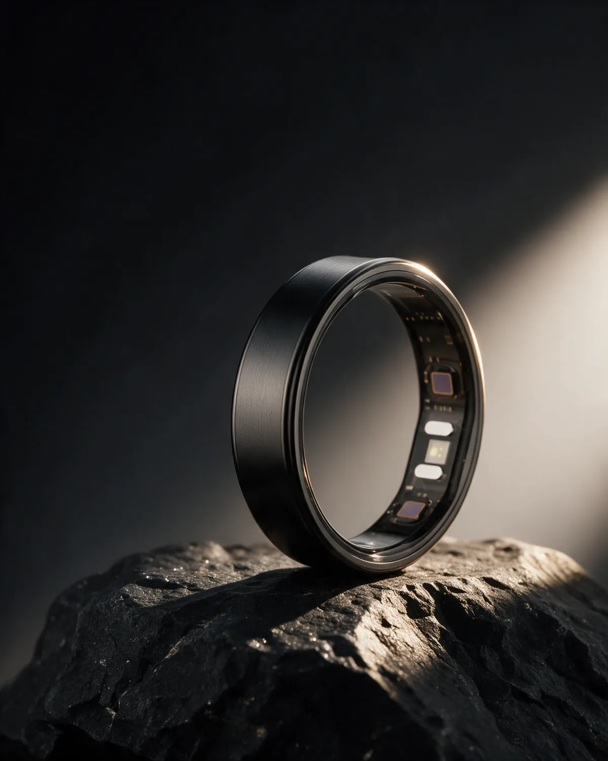 A black SparkRing standing on rock